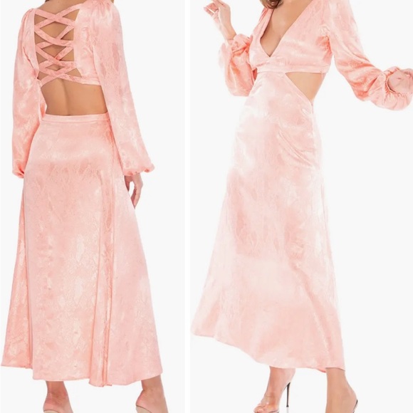 AFRM Norton Snake Blush Jacquard Cutout Sides & Back Midi Dress Size SP NWT - Picture 2 of 16